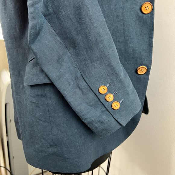 Shades of Grey Blue Two Button Long Sleeve Notched Lapel Linen Blazer Size M - Picture 5 of 10